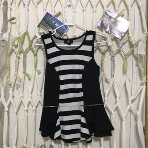 Black and white striped peplum top